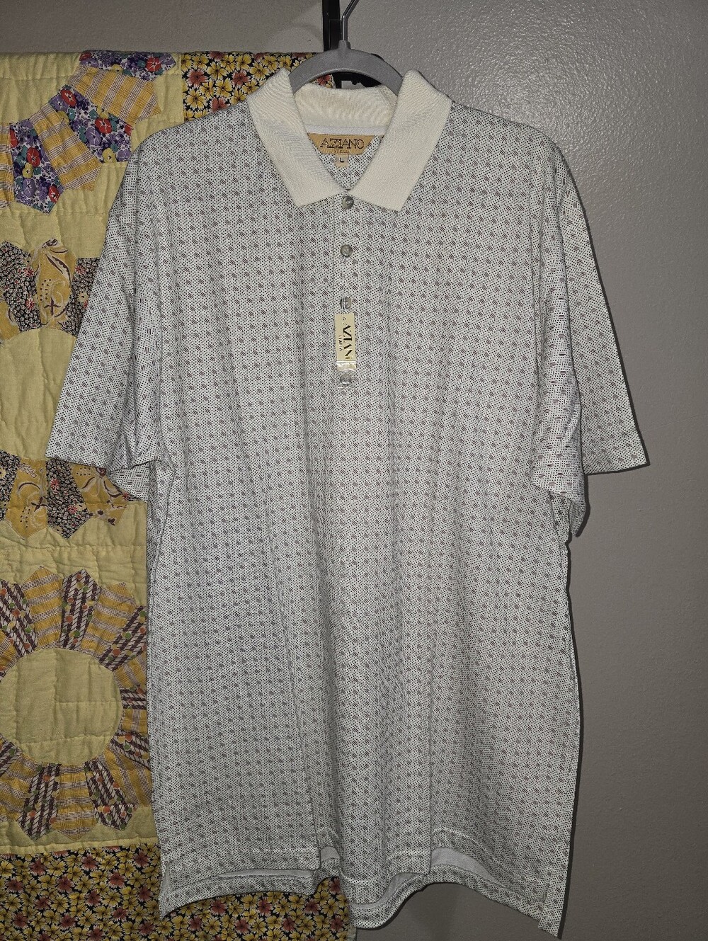 VINTAGE NWT Aziano Men's White Micro-Pattern Polo Shirt